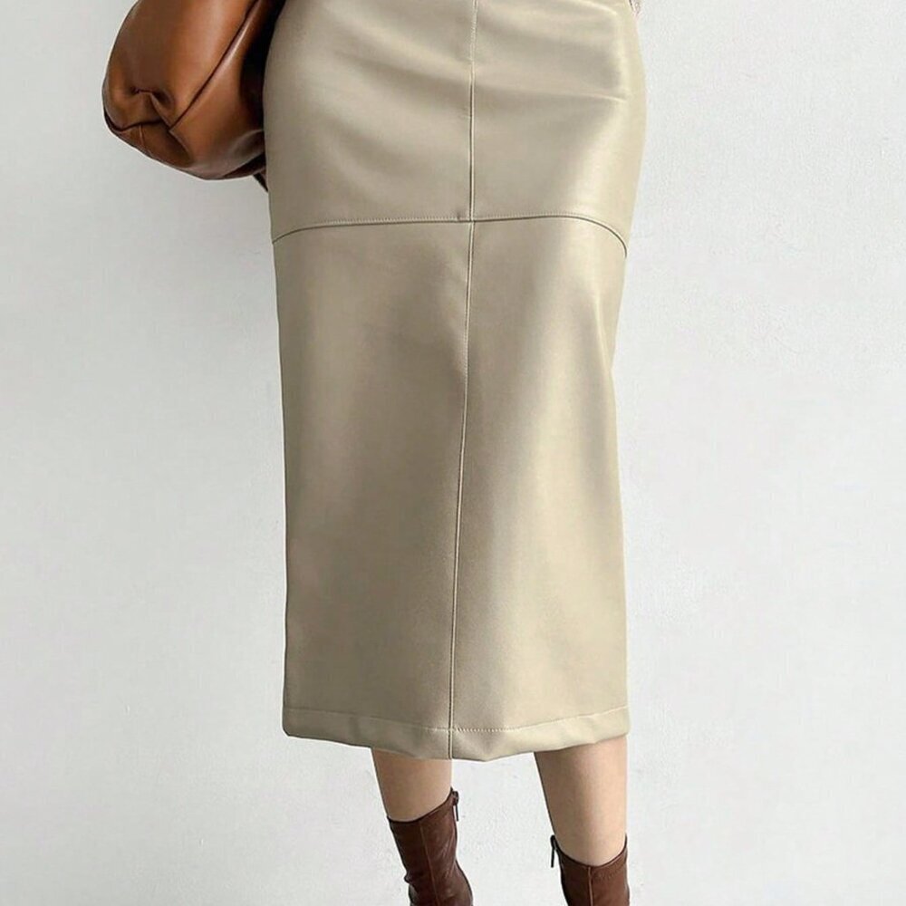 Apricot Elegant Women's French Faux Leather Skirt